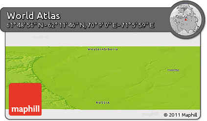 Physical Panoramic Map of the Area around 62° 0' 21" N, 70° 37' 30" E