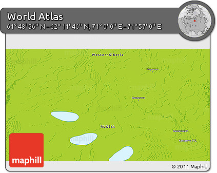 Physical 3D Map of the Area around 62° 0' 21" N, 71° 28' 29" E