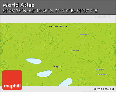 Physical 3D Map of the Area around 62° 0' 21" N, 71° 28' 29" E