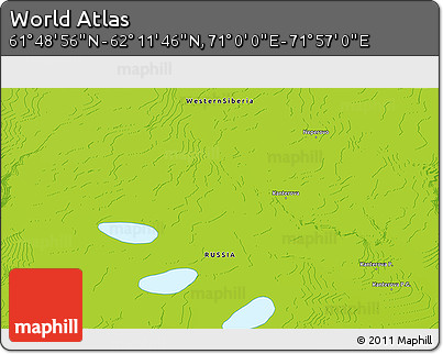 Physical 3D Map of the Area around 62° 0' 21" N, 71° 28' 29" E