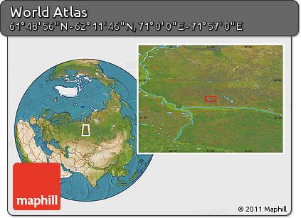 Satellite Location Map of the Area around 62° 0' 21" N, 71° 28' 29" E