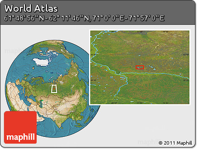 Satellite Location Map of the Area around 62° 0' 21" N, 71° 28' 29" E