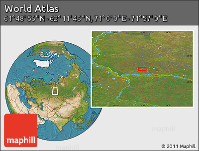 Satellite Location Map of the Area around 62° 0' 21" N, 71° 28' 29" E