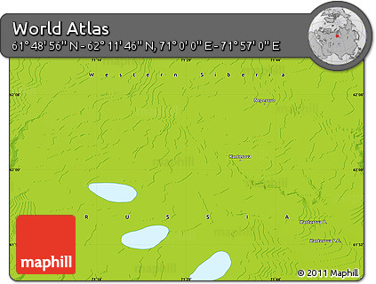 Physical Map of the Area around 62° 0' 21" N, 71° 28' 29" E