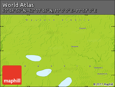 Physical Map of the Area around 62° 0' 21" N, 71° 28' 29" E