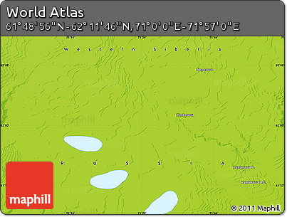 Physical Map of the Area around 62° 0' 21" N, 71° 28' 29" E