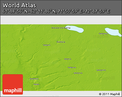 Physical 3D Map of the Area around 62° 0' 21" N, 72° 19' 29" E