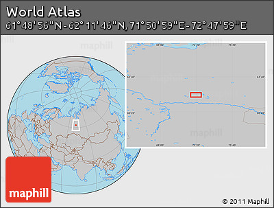 Gray Location Map of the Area around 62° 0' 21" N, 72° 19' 29" E