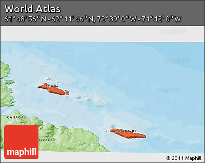 Political 3D Map of the Area around 62° 0' 21" N, 72° 10' 30" W