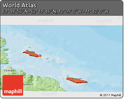 Political 3D Map of the Area around 62° 0' 21" N, 72° 10' 30" W