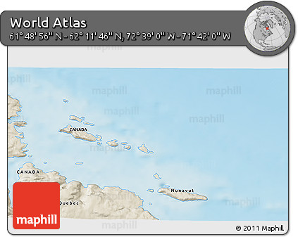 Shaded Relief 3D Map of the Area around 62° 0' 21" N, 72° 10' 30" W