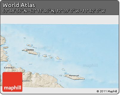 Shaded Relief 3D Map of the Area around 62° 0' 21" N, 72° 10' 30" W