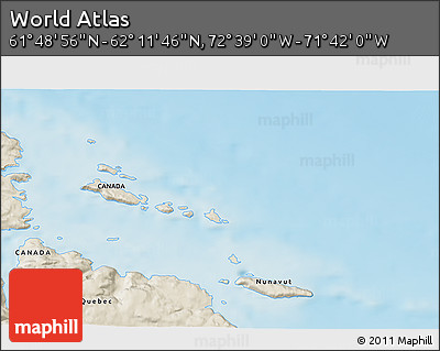 Shaded Relief 3D Map of the Area around 62° 0' 21" N, 72° 10' 30" W