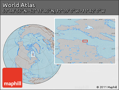 Gray Location Map of the Area around 62° 0' 21" N, 72° 10' 30" W, hill shading