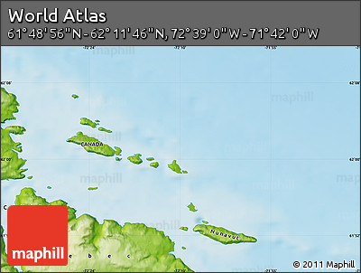 Physical Map of the Area around 62° 0' 21" N, 72° 10' 30" W