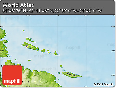 Physical Map of the Area around 62° 0' 21" N, 72° 10' 30" W