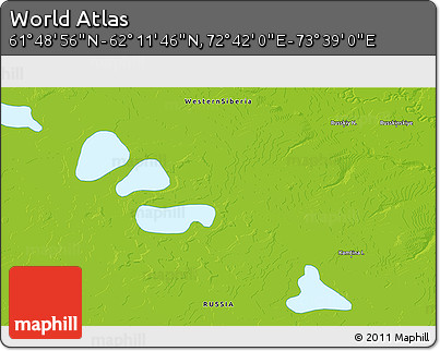 Physical 3D Map of the Area around 62° 0' 21" N, 73° 10' 30" E