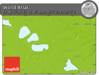 Physical Map of the Area around 62° 0' 21" N, 73° 10' 30" E