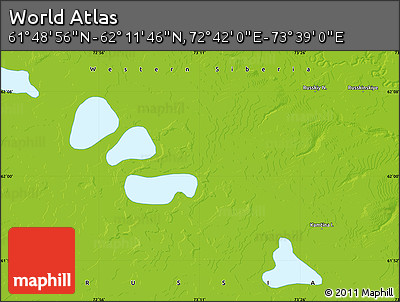 Physical Map of the Area around 62° 0' 21" N, 73° 10' 30" E
