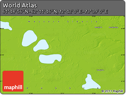 Physical Map of the Area around 62° 0' 21" N, 73° 10' 30" E