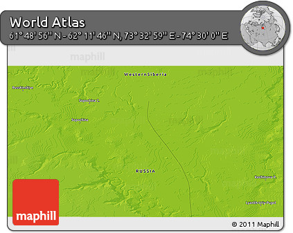 Physical 3D Map of the Area around 62° 0' 21" N, 74° 1' 30" E