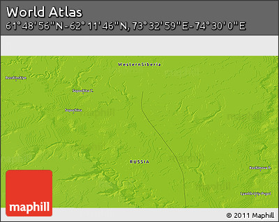Physical 3D Map of the Area around 62° 0' 21" N, 74° 1' 30" E