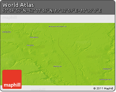 Physical 3D Map of the Area around 62° 0' 21" N, 74° 1' 30" E