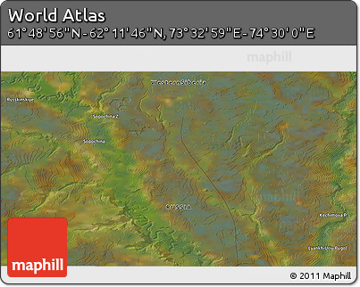 Satellite 3D Map of the Area around 62° 0' 21" N, 74° 1' 30" E