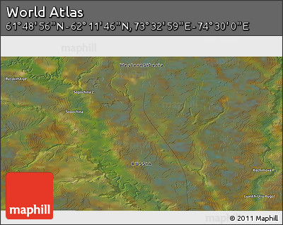 Satellite 3D Map of the Area around 62° 0' 21" N, 74° 1' 30" E