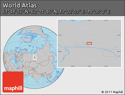Gray Location Map of the Area around 62° 0' 21" N, 74° 1' 30" E