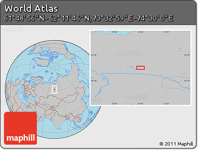 Gray Location Map of the Area around 62° 0' 21" N, 74° 1' 30" E