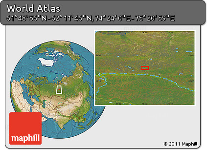 Satellite Location Map of the Area around 62° 0' 21" N, 74° 52' 30" E
