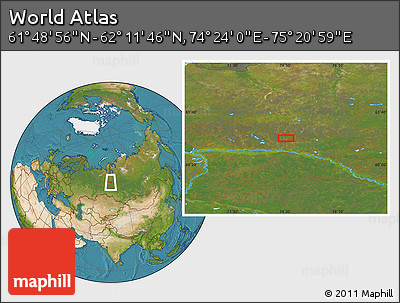 Satellite Location Map of the Area around 62° 0' 21" N, 74° 52' 30" E