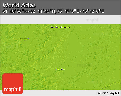 Physical 3D Map of the Area around 62° 0' 21" N, 75° 43' 29" E
