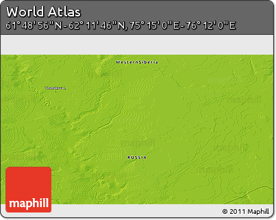 Physical 3D Map of the Area around 62° 0' 21" N, 75° 43' 29" E