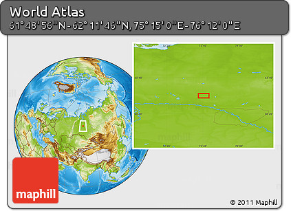 Physical Location Map of the Area around 62° 0' 21" N, 75° 43' 29" E