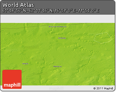 Physical 3D Map of the Area around 62° 0' 21" N, 77° 25' 30" E
