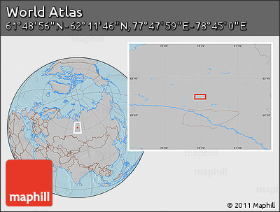 Gray Location Map of the Area around 62° 0' 21" N, 78° 16' 30" E, hill shading