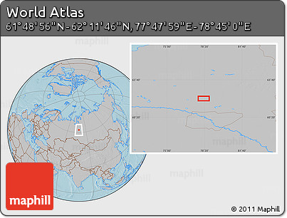 Gray Location Map of the Area around 62° 0' 21" N, 78° 16' 30" E, hill shading