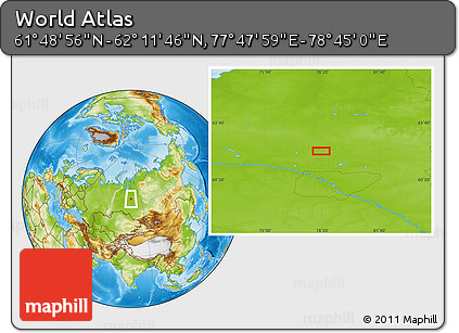 Physical Location Map of the Area around 62° 0' 21" N, 78° 16' 30" E
