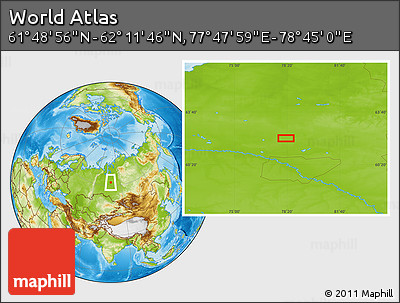 Physical Location Map of the Area around 62° 0' 21" N, 78° 16' 30" E