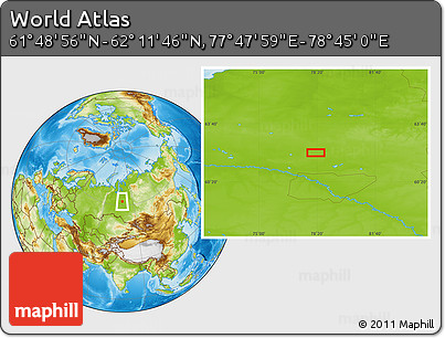 Physical Location Map of the Area around 62° 0' 21" N, 78° 16' 30" E