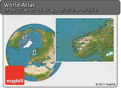Satellite Location Map of the Area around 62° 0' 21" N, 7° 43' 29" E