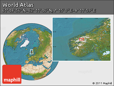 Satellite Location Map of the Area around 62° 0' 21" N, 7° 43' 29" E