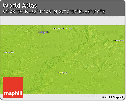 Physical 3D Map of the Area around 62° 0' 21" N, 82° 31' 30" E