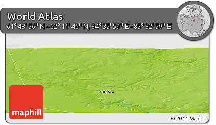 Physical Panoramic Map of the Area around 62° 0' 21" N, 85° 4' 29" E