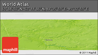 Physical Panoramic Map of the Area around 62° 0' 21" N, 85° 4' 29" E