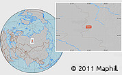 Gray Location Map of the area around 62° 0' 21" N, 85° 55' 30" E, hill shading