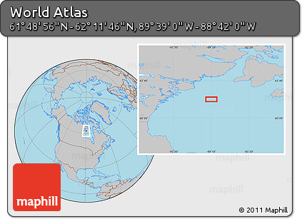 Gray Location Map of the Area around 62° 0' 21" N, 89° 10' 30" W