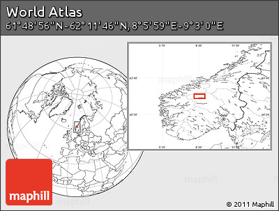 Blank Location Map of the Area around 62° 0' 21" N, 8° 34' 29" E